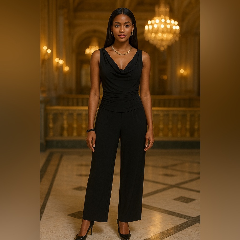 R&M Richards Draped Black Jumpsuit size 12